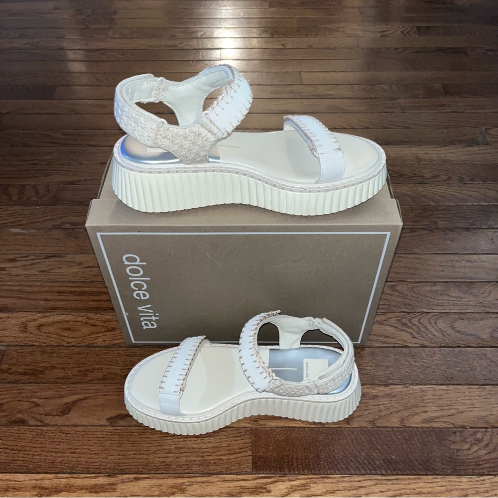 Dolce Vita Debra Platform Sandals Ivory Suede Women’s Size 10 Contrast Stiching - Picture 3 of 9